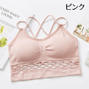 スポーツブラ レディース 女性用 インナー 単品 ブラトップ ノンワイヤー 下着 ブラジャー 細ストラップ パッド付き 取り外し可能 ハーフトップブラ シンプル リブ おしゃれ 運動 ヨガ 筋トレ ランニング ジョギング マラソン 女の子 婦人用 黒 白 ピンク グレー 赤
