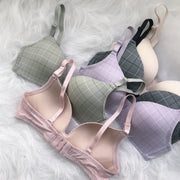 ブラジャー 3/4カップブラ 単品 レディース 女性 インナー 下着 2列 3段ホック チェック柄 格子柄 カジュアル お洒落 普段使い 婦人用