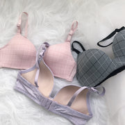 ブラジャー 3/4カップブラ 単品 レディース 女性 インナー 下着 2列 3段ホック チェック柄 格子柄 カジュアル お洒落 普段使い 婦人用
