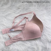 ブラジャー 3/4カップブラ 単品 レディース 女性 インナー 下着 2列 3段ホック チェック柄 格子柄 カジュアル お洒落 普段使い 婦人用