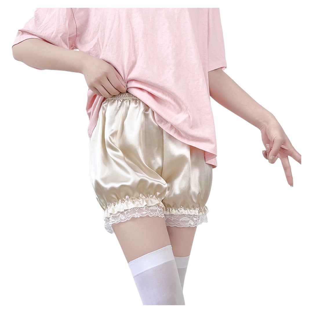 ペチコート ペチパンツ レディース インナー ドロワーズ インナーパンツ かぼちゃパンツ 見せパン 3分丈 透け防止 部屋着 ルームウェア レース フリル かわいい 女性