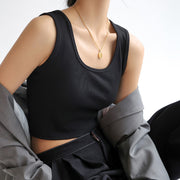 タンクトップ カットソー レディース 女性用 トップス インナー Uネック へそ出し ショート丈 リブ生地 ノースリーブ 袖なし 無地 単色 スポーツ ベーシック 定番 シンプル カジュアル 着回し おしゃれ