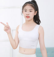 ジュニアブラ ハーフトップ シームレス スポーツブラ 子供用 パッド付 ブラジャー 下着 インナー カップ付 ホワイト130cm 140cm  無地 シンプル 小学生 中学生 女の子 女子  白 ピンク 通気性 伸縮性 150 160 170 130cm 140cm 150cm