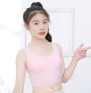 ジュニアブラ ハーフトップ シームレス スポーツブラ 子供用 パッド付 ブラジャー 下着 インナー カップ付 ホワイト130cm 140cm  無地 シンプル 小学生 中学生 女の子 女子  白 ピンク 通気性 伸縮性 150 160 170 130cm 140cm 150cm