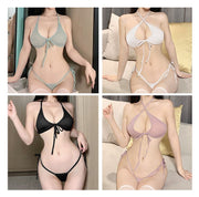 セクシーランジェリー 2点セット レディース ブラジャー ショーツ マイクロビキニ風 水着風コスチューム コスプレ