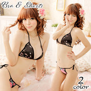 ブラ&ショーツ 三角ブラ 紐パン 2点セット Tバック サイドストリングショーツ セクシー ランジェリー ブラジャー パンティー レディース 女性下着 花柄 フラワー インナー おしゃれ かわいい 細ストラップ パンツ キュート ひもパン 婦人用
