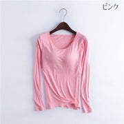 インナー 長袖 カップ付き レディース 女性用 トップス Tシャツ 無地 ラウンドネック 丸首 大きいサイズ シンプル カラバリ豊富 ベーシック ロンT ロンティー カットソー 下着 ブラック ホワイト グレー ピンク ネイビー 黒 白