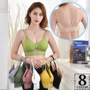 ブラジャー 三角ブラ レディース ノンワイヤー 下着 カップ付きインナー レース リボン リブ ギャザー 美背中 バックシャン