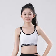 ジュニアブラ スポーツブラ 子供用 キッズ ジュニア 女の子 女子 ガール 下着 ブラジャー 英字ロゴ バッククロス シンプル 小学生 中学生 ハーフトップ インナー 肌着