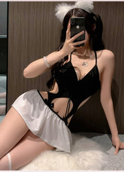 セクシーランジェリー レディース 女性 婦人 ランジェリー インナー 下着 ノースリーブ 袖なし スリーブレス スカート 黒 白 セクシー シンプル かわいい 可愛い