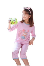 パジャマ 寝巻き 子ども キッズ 男の子 女の子 ルームウェア 七分袖 五分袖 七分丈 ラウンドネック 丸首 無地 ストライプ