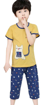 子供用パジャマ パジャマ ルームウェア セットアップ 上下セット 2点セット 子供服 子供 キッズ 男の子 女の子 寝巻き 七分袖 五分袖 七分丈 Tシャツ カットソー パンツ ズボン ラウンドネック 丸首 無地 シンプル ストライプ プリント 動物 総柄 男児 女児