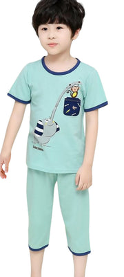 子供用パジャマ パジャマ ルームウェア セットアップ 上下セット 2点セット 子供服 子供 キッズ 男の子 女の子 寝巻き 七分袖 五分袖 七分丈 Tシャツ カットソー パンツ ズボン ラウンドネック 丸首 無地 シンプル ストライプ プリント 動物 総柄 男児 女児