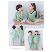 子供用パジャマ パジャマ ルームウェア セットアップ 上下セット 2点セット 子供服 子供 キッズ 男の子 女の子 寝巻き 七分袖 五分袖 七分丈 Tシャツ カットソー パンツ ズボン ラウンドネック 丸首 無地 シンプル ストライプ プリント 動物 総柄 男児 女児
