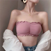 ストラップレスブラ チューブブラ パッド入り チューブトップ レディース 女性 インナー 下着 3段ホック フリル リブ シンプル お洒落 婦人