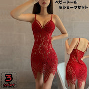 ベビードール ショーツ 2点セット スリップ セクシーランジェリー レディース インナー 女性 婦人 レース 透け感 シースルー 三角ブラ セクシー ミニ丈 キャミソール