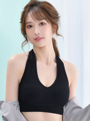 ハーフトップ ブラジャー レディース 女性 婦人服 下着  インナー パット付き ノンワイヤー ホルターネック スポーツブラ 背中見せ 無地 単色 シンプル カジュアル