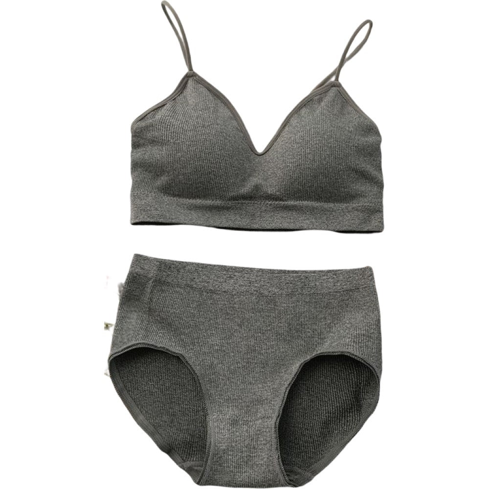 ブラジャー ショーツ 上下セット 女性 レディース 婦人 インナー ノンワイヤーブラ カップ付き下着 パンティ パンツ リブ フルカップ スタンダードショーツ フルバック 2点セット 単色 無地 シンプル おしゃれ スポーティ カジュアル かわいい 普段着 運動 スポーツ 灰 黒 白