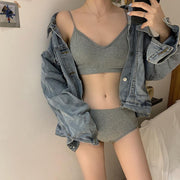 ブラジャー ショーツ 上下セット 女性 レディース 婦人 インナー ノンワイヤーブラ カップ付き下着 パンティ パンツ リブ フルカップ スタンダードショーツ フルバック 2点セット 単色 無地 シンプル おしゃれ スポーティ カジュアル かわいい 普段着 運動 スポーツ 灰 黒 白