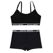 キッズブラジャー ショーツ ボックスショーツ 上下セット セット 女児下着 ジュニアブラ スポーツブラ ノンワイヤー ハーフトップ インナー 肌着 子供用 女の子 ロゴ シンプル スクールインナー
