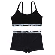 キッズブラジャー ショーツ ボックスショーツ 上下セット セット 女児下着 ジュニアブラ スポーツブラ ノンワイヤー ハーフトップ インナー 肌着 子供用 女の子 ロゴ シンプル スクールインナー