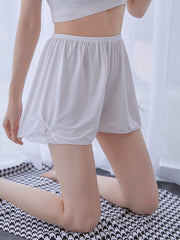 ペチパンツ 単品 1枚 ペチコート タップパンツ レディース 女性 婦人 インナー ショートパンツ  ボトムス 透け防止 レース リボン ウエストゴム 単色 可愛い お洒落 上品 ガーリー 白 黒