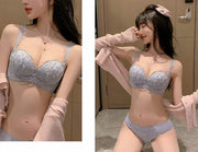 ブラジャー ショーツ 上下 2点セット 3／4カップブラジャー スタンダードショーツ 下着 女性用 レディース 婦人 脇高 ワイヤー入り 下厚パッド 3段 4列ホック レース 花柄 おしゃれ かわいい