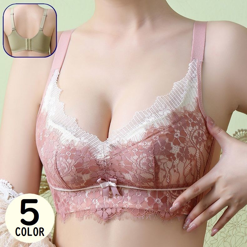 ブラジャー レディース 下着 インナー 花柄レース ノンワイヤー 3／4カップ 脇高 小胸補正 通気性 吸汗
