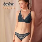 ブラジャー 3/4カップ ショーツ 上下セット レディース インナー ノンワイヤー 総レース パンツ パンティー 下着 透け感 シースルー エレガント 上品 セクシー 綺麗 可愛い おしゃれ 女子力アップ 婦人用 女性用 黒 緑 肌色