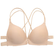 ノンワイヤーブラ ブラジャー フロントホックブラ ストラップレス レディース 女性 下着 インナー 前ホック ダブルストラップ バッククロス 紐 無地 シンプル カジュアル