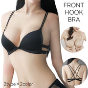 ノンワイヤーブラ ブラジャー フロントホックブラ ストラップレス レディース 女性 下着 インナー 前ホック ダブルストラップ バッククロス 紐 無地 シンプル カジュアル