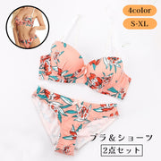 ブラジャー ショーツ 2点セット 3 4 カップ レディース 女性 下着 インナー ランジェリー 3列ホック 花柄 かわいい おしゃれ
