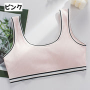 ハーフトップブラ ノンワイヤー スポーツブラ ノンワイヤー レディース 女性 ジュニア 子供 下着 インナー ブラ リブ ライン シンプル カジュアル カップ パッド付き