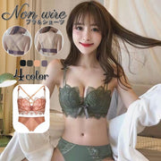 ブラジャー ショーツ 上下セット 1/2カップブラ レディース インナー 女性下着 ノンワイヤー パンツ パンティー ダブルストラップ 総レース リボン 4段ホック 3列ホック ランジェリー 可愛い おしゃれ セクシー 婦人下着 ブラ