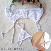 ガーターベルト Tバックショーツ 網タイツ ショートストッキング 3点セット レディース 女性用下着 ランジェリー パンティー ショーツ 総レース 透け感 セクシー コスプレ コスチューム 婦人用 黒 白 ピンク 赤 ブラック ホワイト レッド