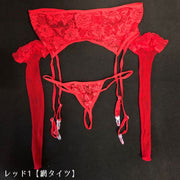 ガーターベルト Tバックショーツ 網タイツ ショートストッキング 3点セット レディース 女性用下着 ランジェリー パンティー ショーツ 総レース 透け感 セクシー コスプレ コスチューム 婦人用 黒 白 ピンク 赤 ブラック ホワイト レッド
