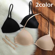 三角ブラ ノンワイヤーブラ ブラジャー 3/4カップ 下着 女性用 レディース 婦人 フロントホック シンプル 無地 ホルターネック リラックス 普段使い おしゃれ かわいい セクシー