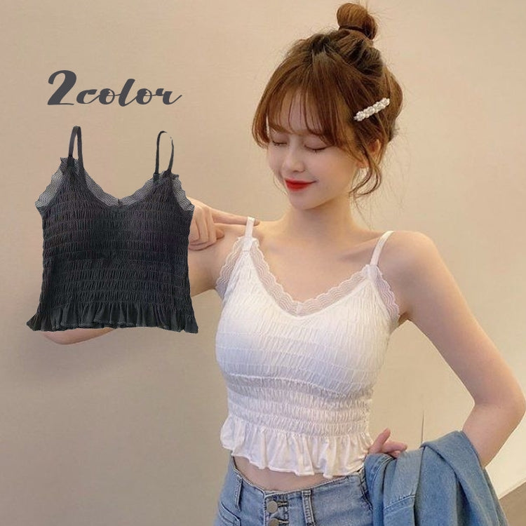 ブラトップ カップ付きインナー レディース 女性 婦人服 ノンワイヤー キャミソール シャーリング フリル レース インナー かわいい おしゃれ
