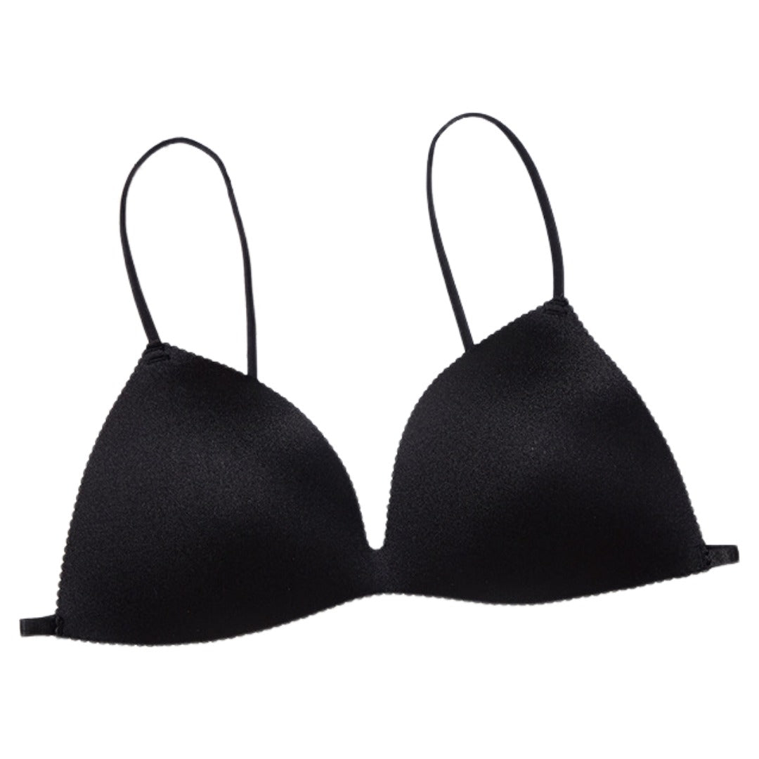 三角ブラ ブラジャー 単品 ブラ レディース 女性 インナー 下着 ノンワイヤーブラ カップ付き シームレス 3段階ホック ランジェリー シンプル セクシー 単色 紐 おしゃれ かわいい 薄手 普段着 お出かけ 黒 ベージュ