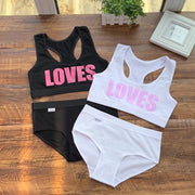 ジュニア用インナーセット ブラジャー ショーツ 上下 2点セット ジュニア キッズ 女の子 下着 スポーツブラ ジュニアブラ パンツ ファーストブラ 英字ロゴ シンプル 子供用 スポーツ 運動