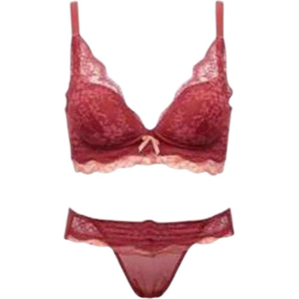 ブラジャー ショーツ 上下セット ノンワイヤーブラ 総レース 下着 女性用 レディース 婦人 3/4カップ スタンダードショーツ 花柄レース リボン 脇高 背中すっきり おしゃれ かわいい