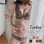 ブラジャー ショーツ 上下セット ノンワイヤーブラ 総レース 下着 女性用 レディース 婦人 3/4カップ スタンダードショーツ 花柄レース リボン 脇高 背中すっきり おしゃれ かわいい