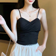 キャミソール カップ付き レディース トップス インナー 肌着 カシュクール 細ストラップ 調節可能 無地 ソリッドカラー 女性 婦人 ルームウェア 部屋着 リラックス 可愛い おしゃれ ワンサイズ
