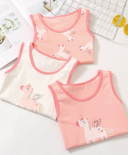 タンクトップ 肌着 3枚セット インナー キッズ 子供服 女の子 下着 ノースリーブ 袖なし インナーキャミソール ラウンドネック プリント入り ユニコーン 英字入り デザイン違い かわいい キュート おしゃれ ガーリー シンプル デイリー 紫 白 ピンク