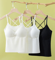 ブラトップ カップ付きインナー キャミソール レディース 女性 下着 肌着 ノンワイヤー バッククロス 背中開き 無地 単色 シンプル