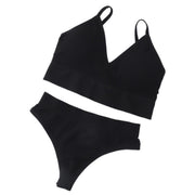 ブラショーツセット ブラジャー ショーツ 上下セット 2点セット フルカップ ノンワイヤー カップ付き ナイトブラ 取り外し可能 Uバック インナー 下着 レディース 女性 リブ シンプル ベーシック カラバリ豊富 ブラック ホワイト ラクチン 白 黒