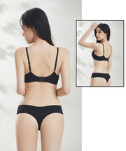 ブラ&ショーツ 三角ブラ Tバックショーツ セット ノンワイヤー ブラジャー レディース インナー 女性下着 肌着 無地 単色 シンプル カジュアル タンガ ソング デイリー リラックス 普段使い 楽チン 婦人用