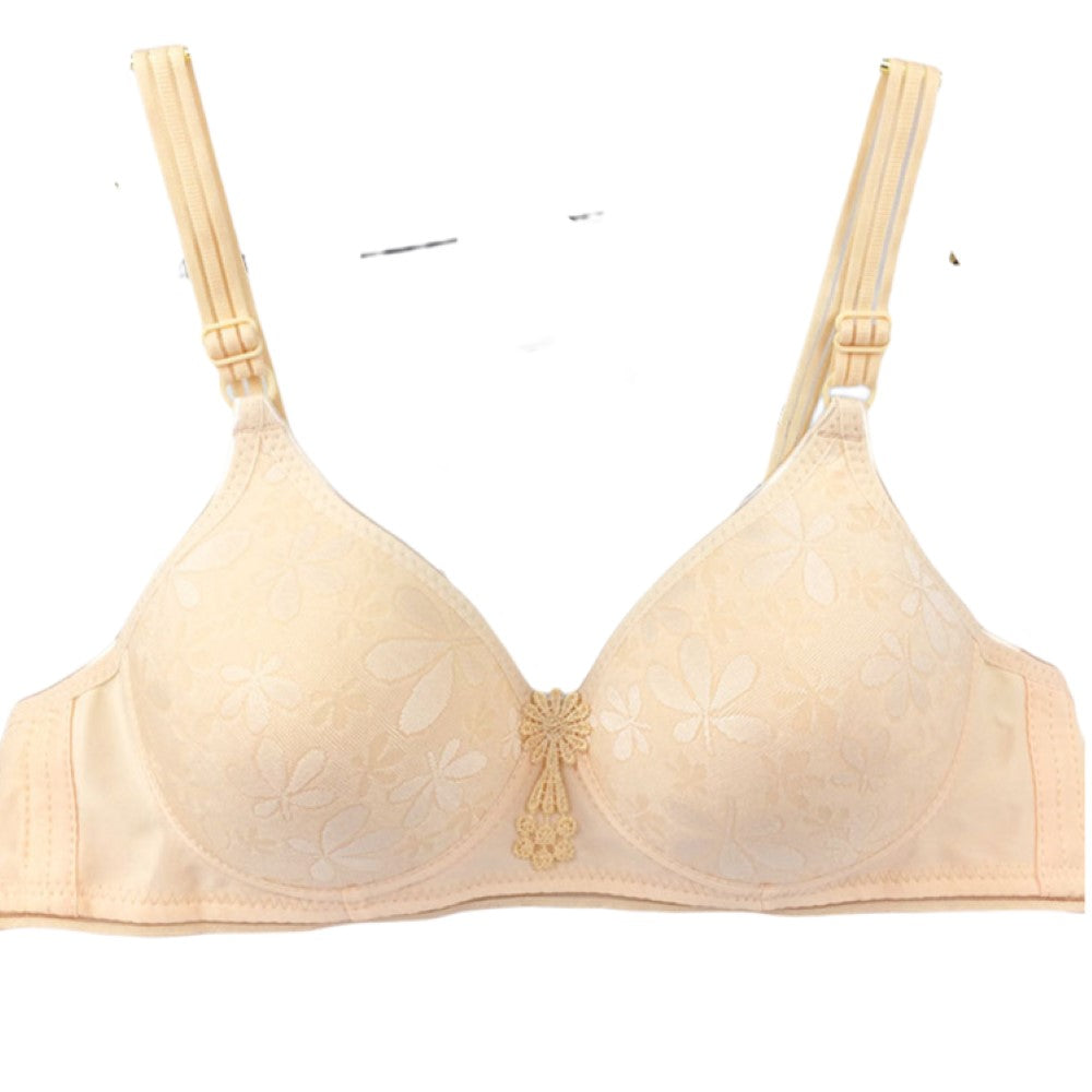 フルカップブラ ブラジャー レディース 女性用下着 単品 花柄 フラワー チャーム付き 2段ホック Bカップ かわいい おしゃれ 単色 インナー ベージュ ブラック 黒