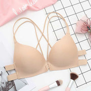ノンワイヤーブラ シームレス フロントホック 前ホック レディース 女性 ブラジャー ブラ シームレスブラ 下着 インナー ダブルストラップ シンプル 無地 婦人 ナイトブラ 見せブラ 背中 バックシャン