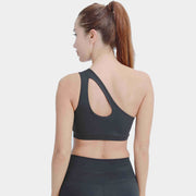 ブラジャー スポーツブラ 3/4カップ ワンショルダー 単品 ヨガ フィットネス ピラティス スポーツウエア 運動 レディース インナー 下着 通気性 おしゃれ セクシー SEXY シンプル 無地 単色 ソリッドカラー 女性用 婦人用 S M L XL